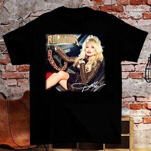 Vintage Dolly Parton Rockstar Unisex Black Graphic Band Tee Fan Gift 26